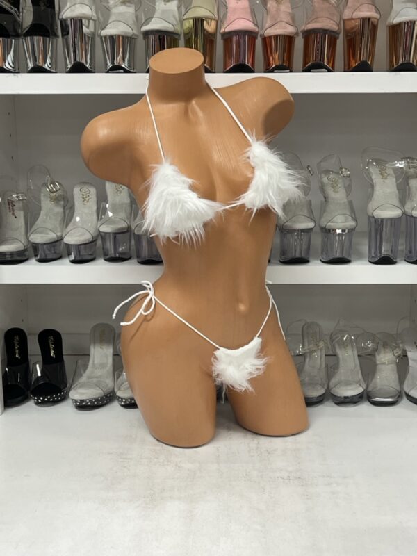 White Fur Mini Bikini Set - Image 3