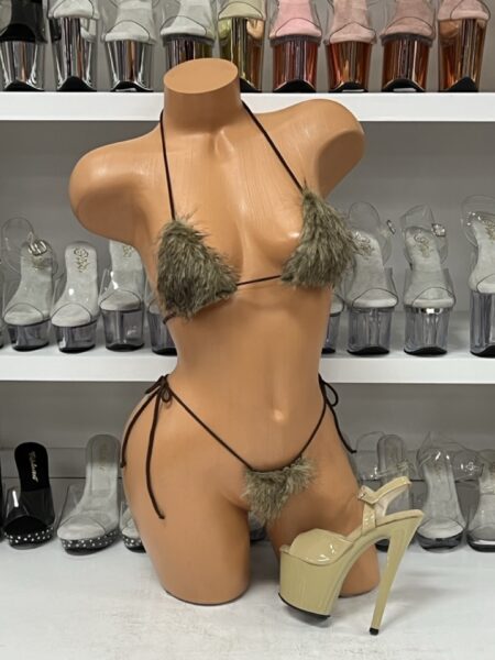 Brown Fur Mini Bikini Set