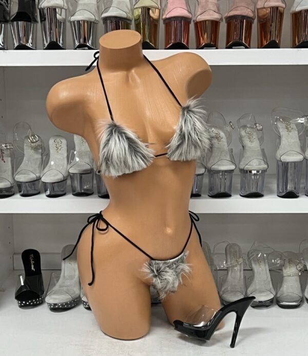 White and Black Fur Mini Bikini Set