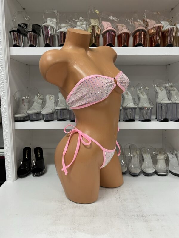 Baby Pink Velvet Tube Top O-Ring and Tie Side Bottoms with Rhinestones - Image 5