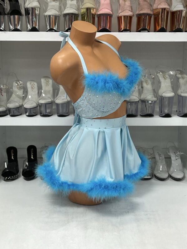 Baby Blue Fuzzy Bra and Skirt with Rhinestones - Image 4