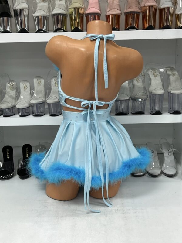 Baby Blue Fuzzy Bra and Skirt with Rhinestones - Image 5
