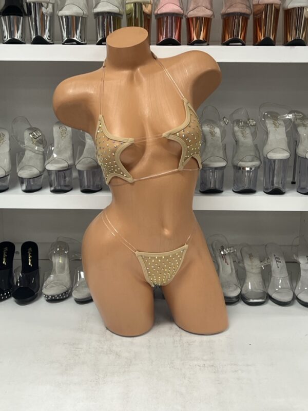 Nude Mesh Fishline Star Top Bikini Set with Rhinestones - Image 3