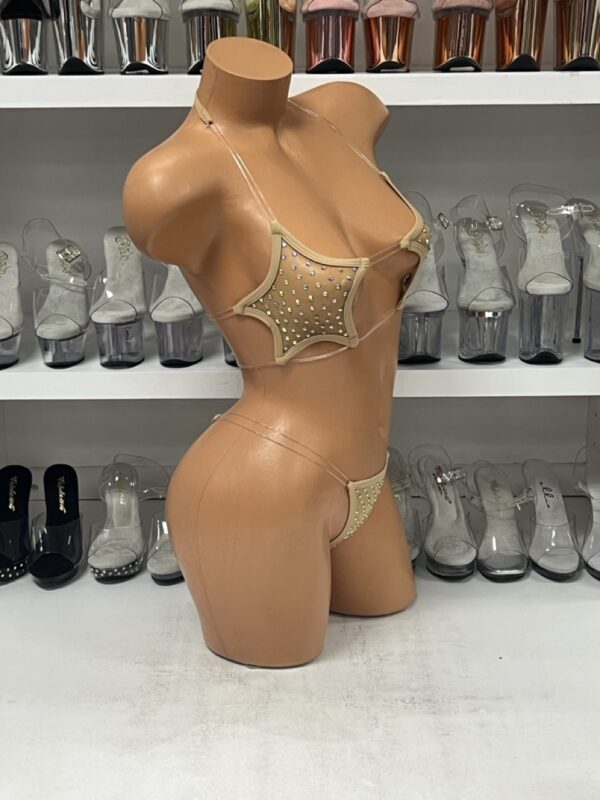 Nude Mesh Fishline Star Top Bikini Set with Rhinestones - Image 4