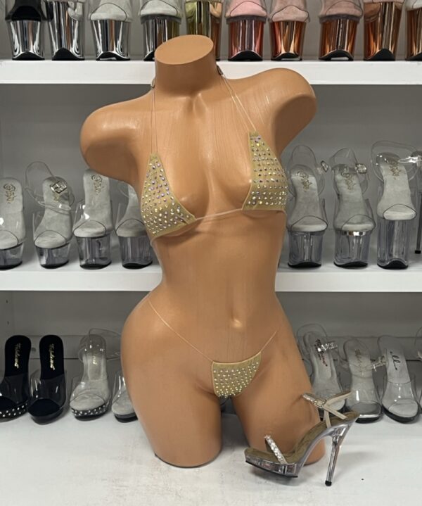 Nude Mesh Mini Bikini Set with Rhinestones