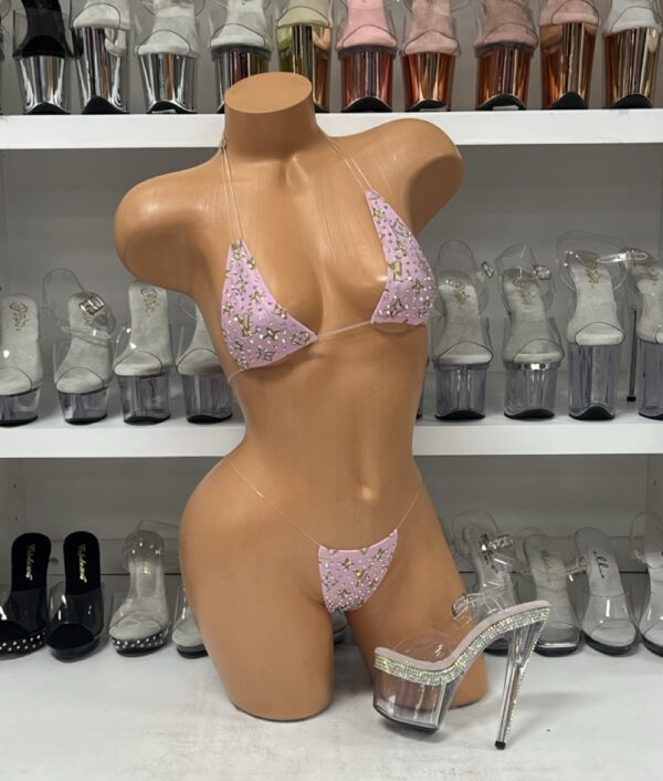 Pink and Gold Inspired Bikini Set with Rhinestones