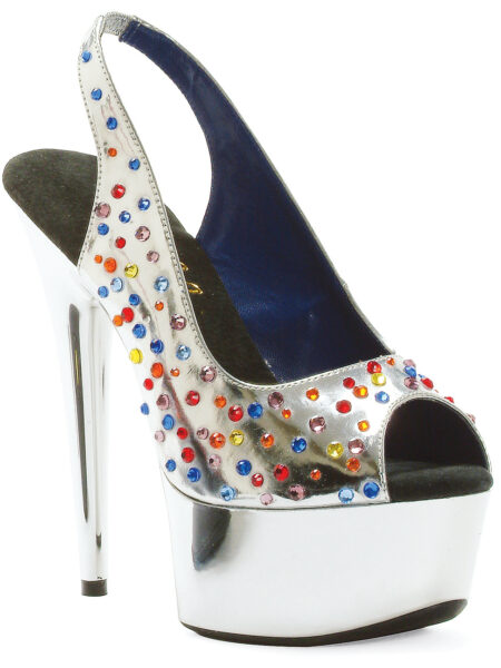 6 Platform Peep Toe W/Multi Colored Rhinestones