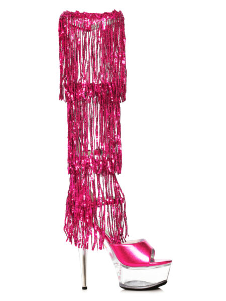 6 Stiletto Sandal with Knee High Metallic Fringe