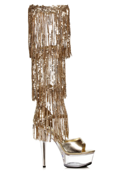 6 Stiletto Sandal with Knee High Metallic Fringe