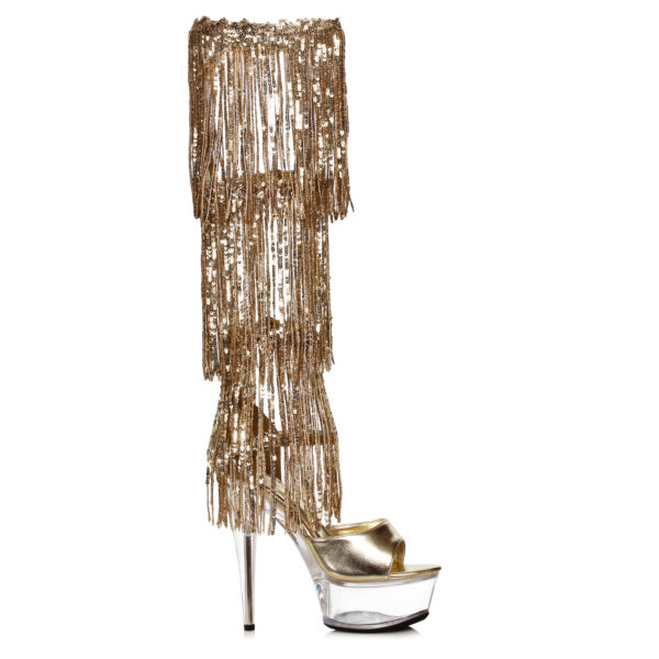 6 Stiletto Sandal with Knee High Metallic Fringe