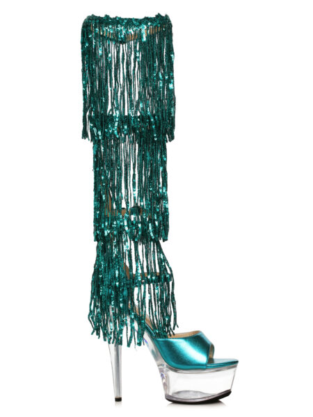 6 Stiletto Sandal with Knee High Metallic Fringe
