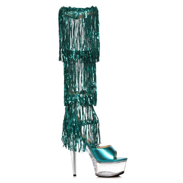 6 Stiletto Sandal with Knee High Metallic Fringe