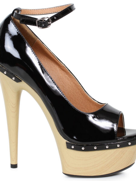 6 Pointed Heel  Wood Platform Sandal