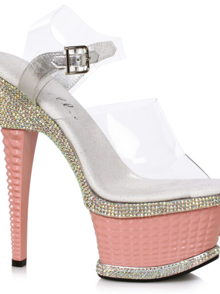 6 Heel W/Textured  Platform & Rhinestone Accents