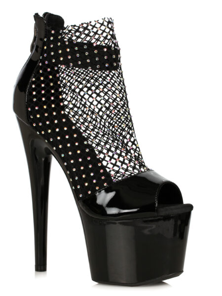 7 Fishnet Rhinestone Ankle Bootie