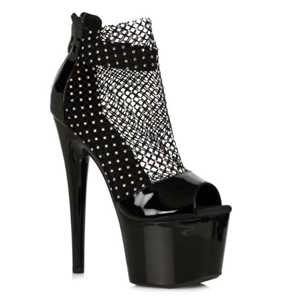 7 Fishnet Rhinestone Ankle Bootie