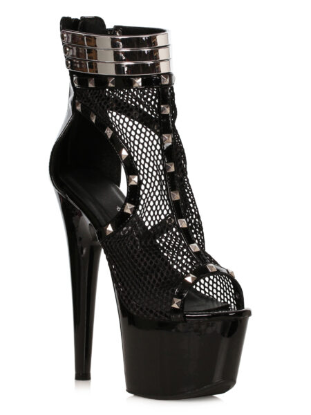 7 Stiletto Boot with Fishnet and Stud Embellishments