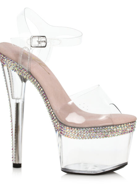 7 Pointed Stiletto Sandal W/Rhinestones On Platform.
