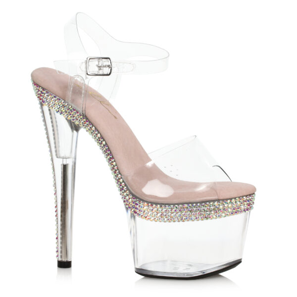 7 Pointed Stiletto Sandal W/Rhinestones On Platform.
