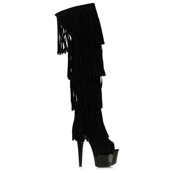 7 Heel Thigh High Boot With Fringe