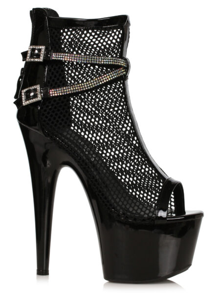 7 Fishnet Bootie with Rhinestone Straps