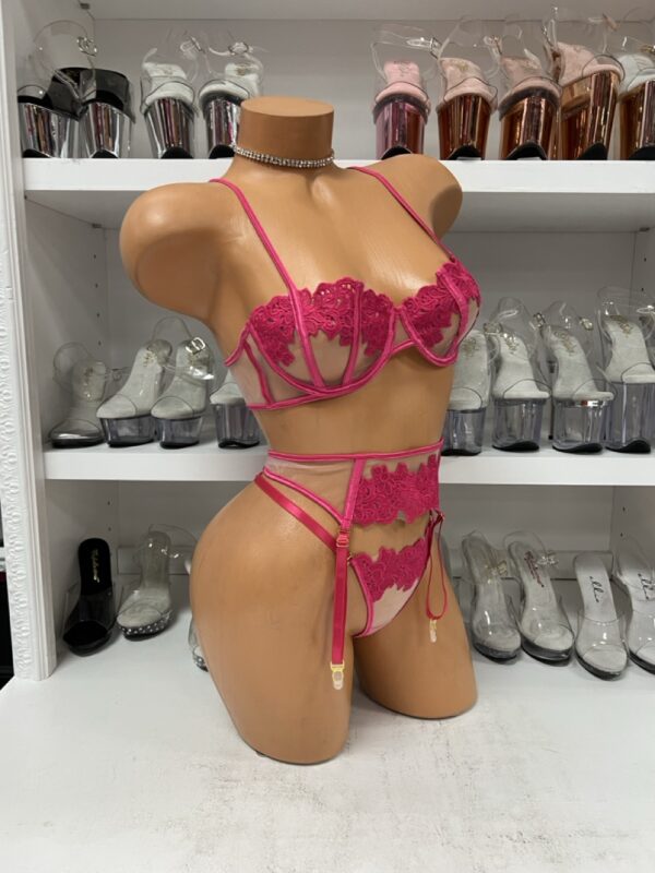 Fuchsia Lace and Mesh 3 Piece Set - Image 3