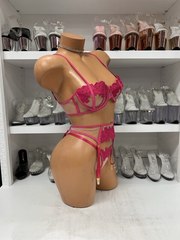 Fuchsia Lace and Mesh 3 Piece Set - Image 4