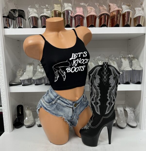 Black Lets Knock Boots Crop Top