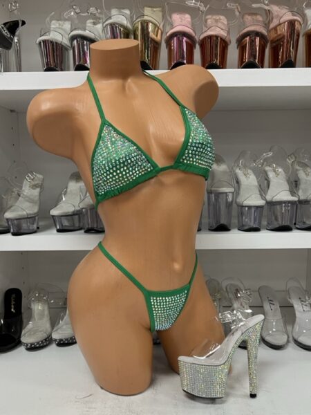 Green Heavy Bling Bikini Set