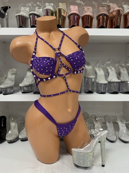 Purple Strappy Two Piece Set with Rhinestones