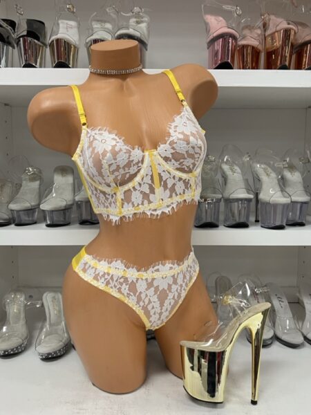 White and Yellow Lace 2 Piece Lingerie Set