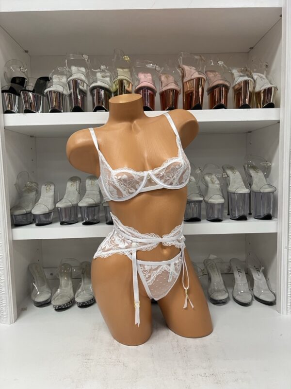 White Lace Fantasy 3-Piece Garter Lingerie Set - Image 5