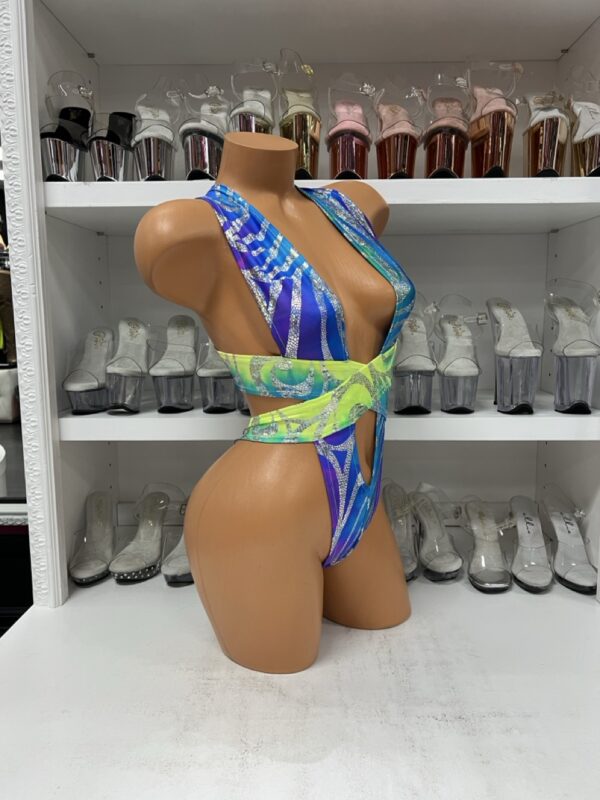 Holographic Multicolor Cutout Bodysuit – Iridescent Festival One-Piece - Image 3