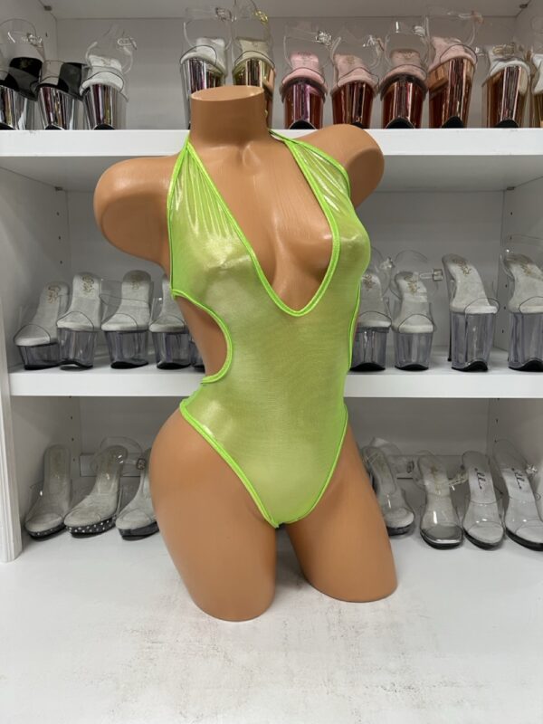 Lime Mesh Plunge Bodysuit – High-Cut Halter One-Piece - Image 4