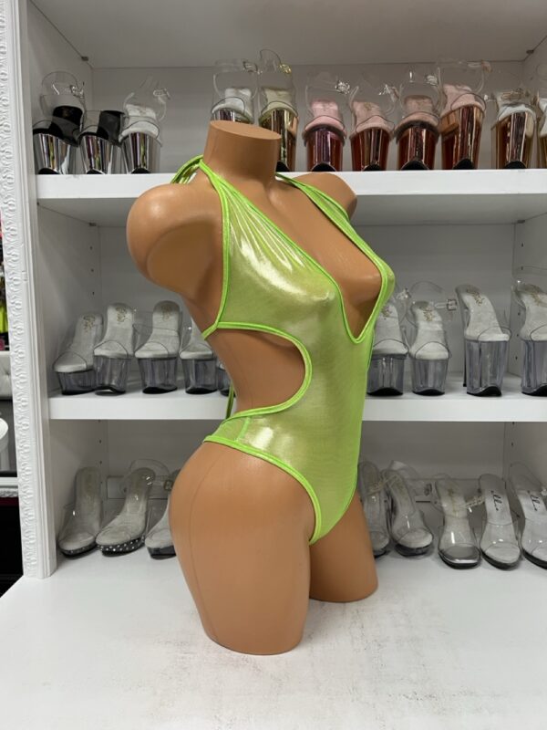 Lime Mesh Plunge Bodysuit – High-Cut Halter One-Piece - Image 3