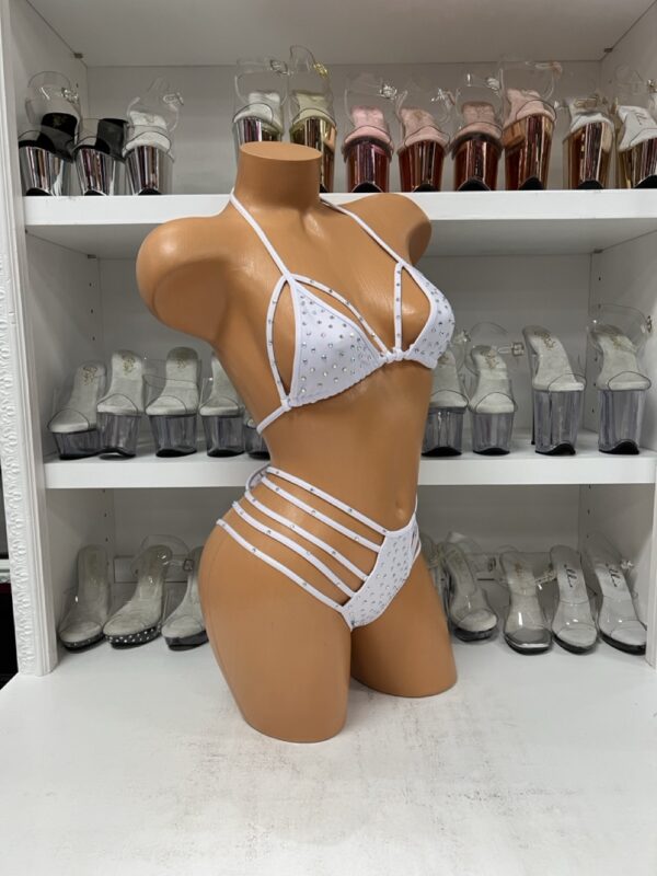 White Rhinestone Bikini Lingerie Set – Strappy 2-Piece Sparkle Clubwear - Image 4