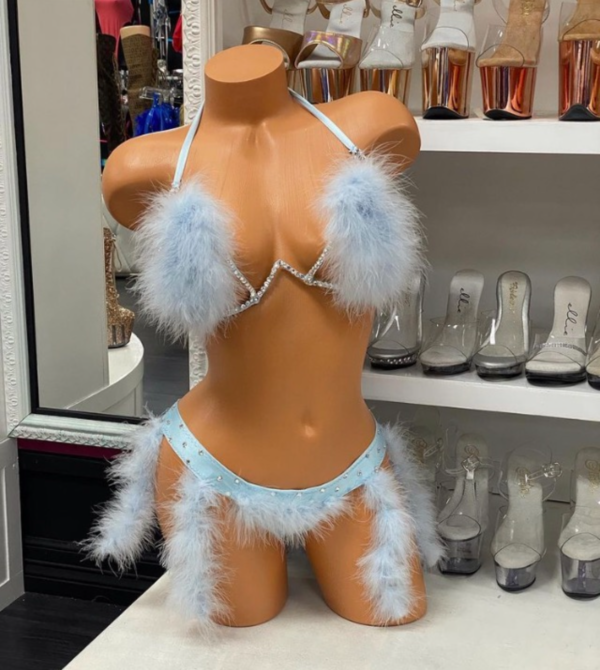 Baby Blue Luxe Marabou Wire Rhinestone Bra Set - Image 2
