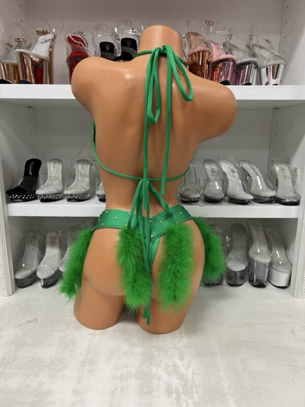 Green Luxe Marabou Wire Rhinestone Bra Set - Image 4
