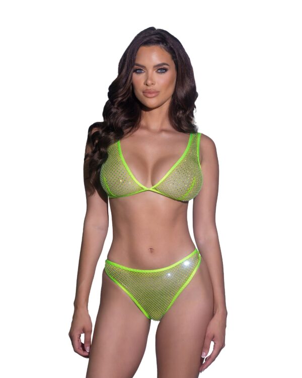 Think Sparkle Rhinestone Bralette 2pc Set Neon Green