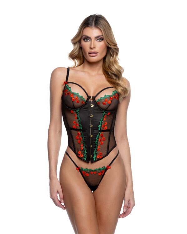 Cherry Delight Corset 2pc Set Black