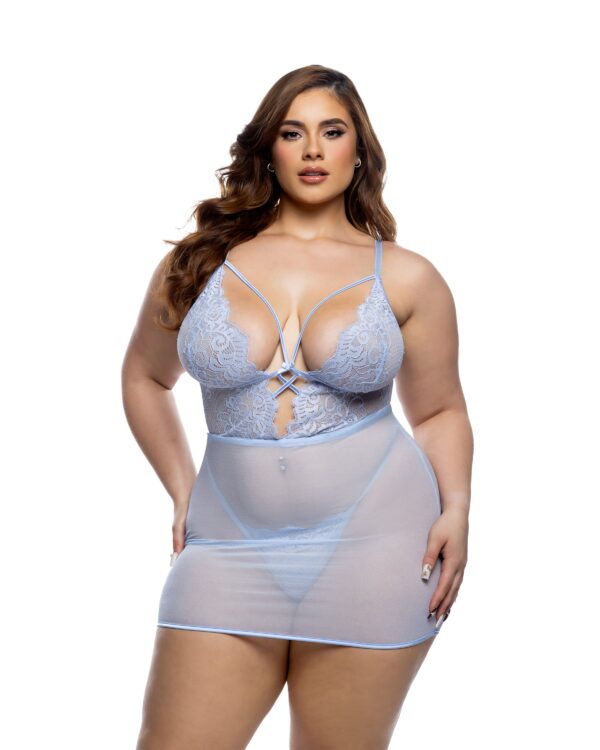 Paradise Bloom Chemise 2pc Set Baby Blue - Image 3