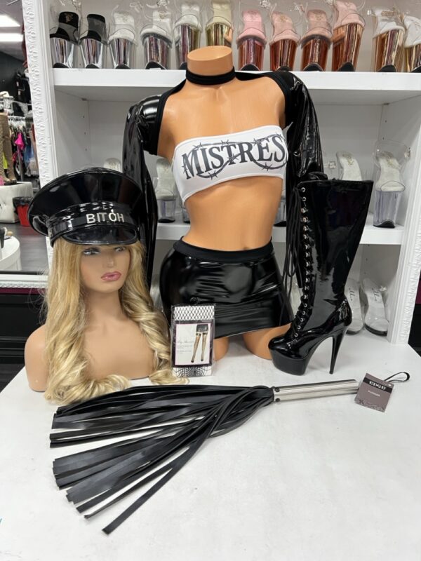 Mistress Vinyl Crop Set with Mini Skirt – Dominatrix-Inspired Clubwear Outfit