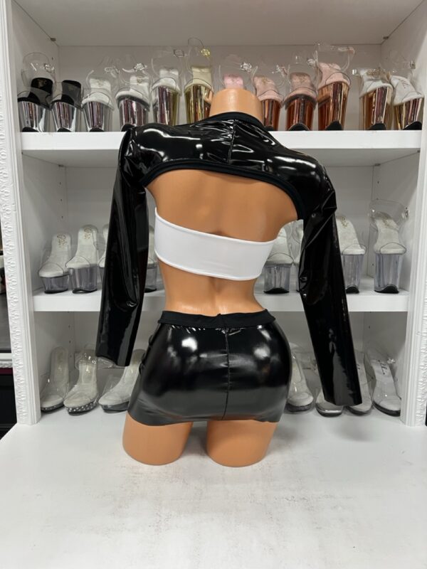 Mistress Vinyl Crop Set with Mini Skirt – Dominatrix-Inspired Clubwear Outfit - Image 3