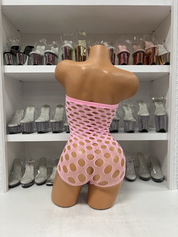 Pink Pothole Net Romper with Rhinestones – Stretch One-Piece - Image 5