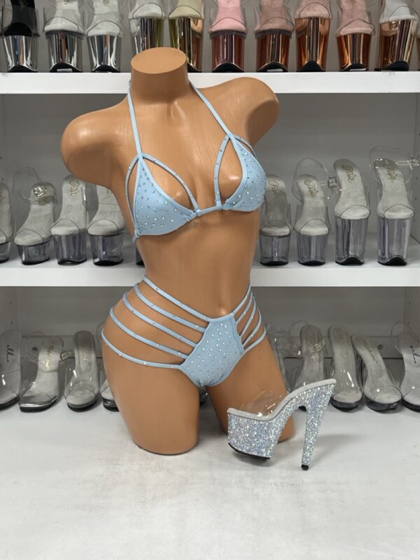Light Blue Rhinestone Two-Piece Bikini Set - Image 2