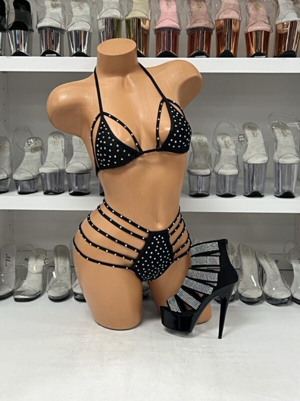 Black Rhinestone Strappy Bikini Set – Two Piece