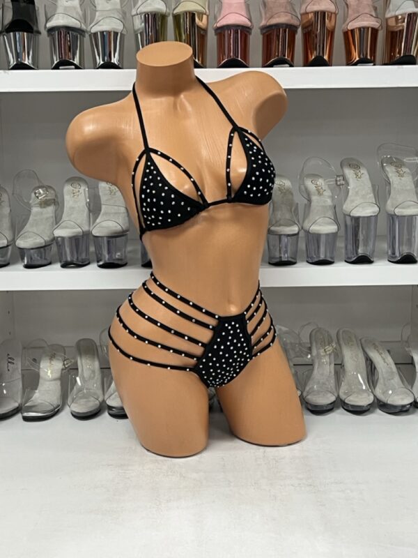 Black Rhinestone Strappy Bikini Set – Two Piece - Image 5