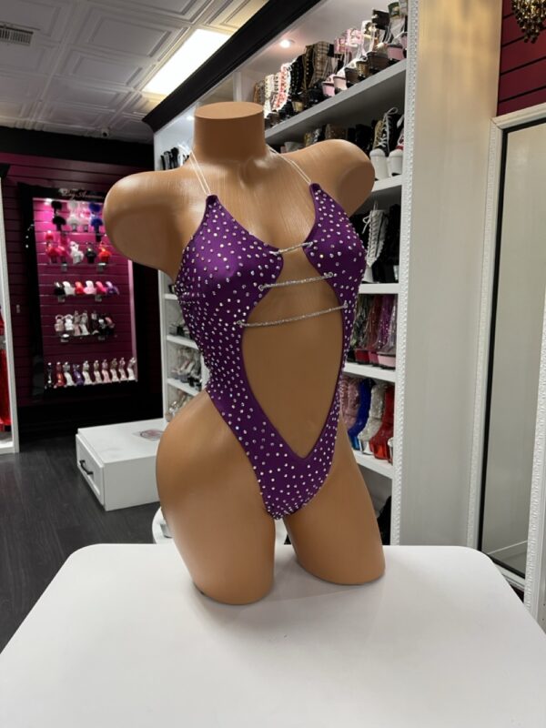 Purple Rhinestone Cutout Bodysuit - Image 5