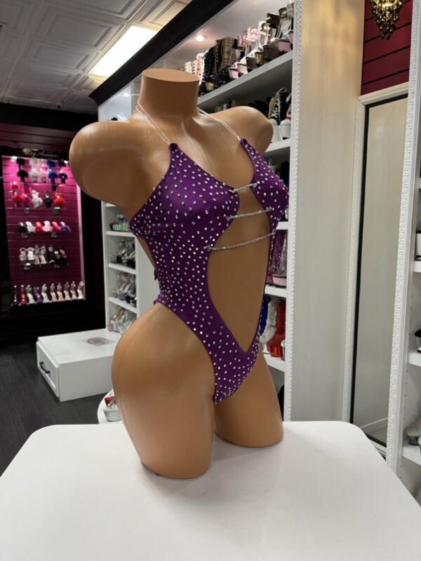 Purple Rhinestone Cutout Bodysuit - Image 4