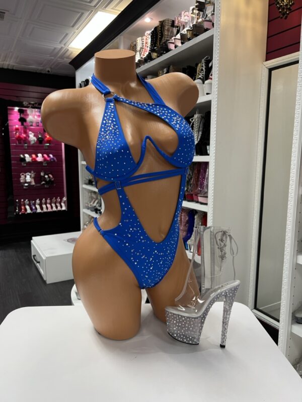 Royal Blue Cutout Rhinestone Bodysuit